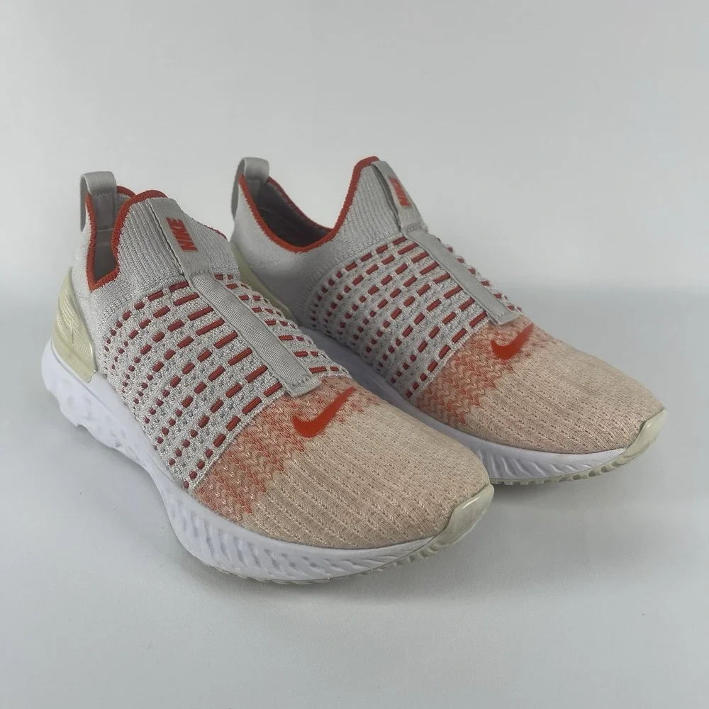 Nike React Phantom Run Flyknit 2 Shoes Womens 9.5 M White Orange Running Sneaker